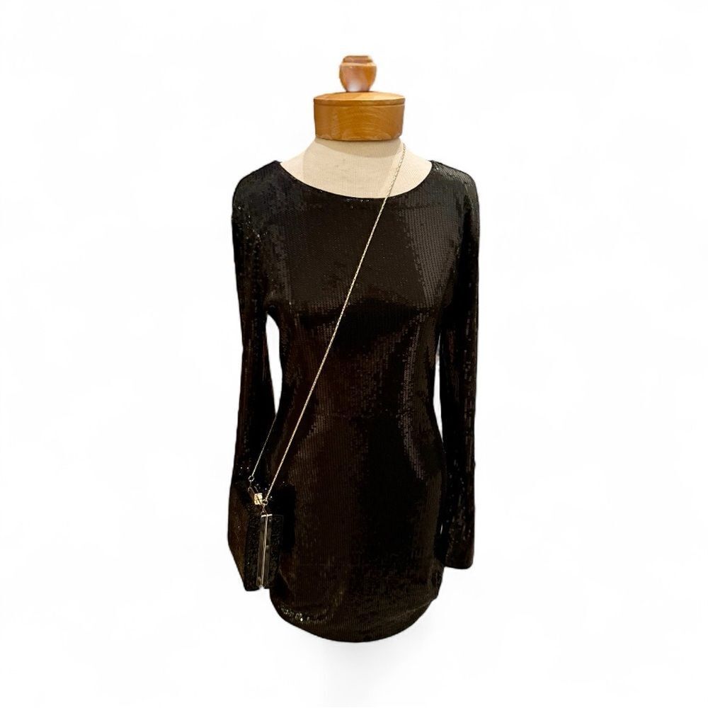 Forever 21 Black Sequin Long Sleeve Mini Party Dress Women’s Size Large L